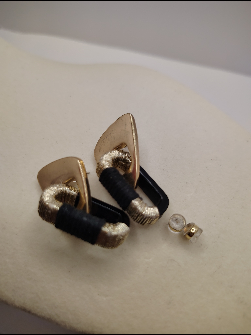 Retro 80s 90s Gold and Black Wrapped Hoop Earrings